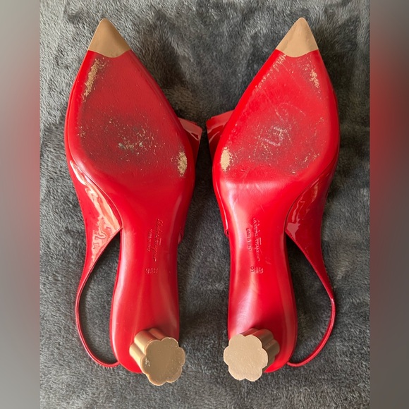 Salvatore Ferragamo Red Patent Slingback Heels - Picture 3 of 4